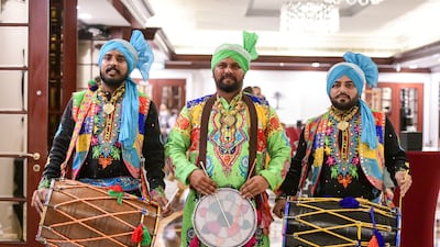 Bhangra musical performers at the Diwali Dhamaal 2022 in Dubai. Khushnum Bhandari / The National
