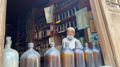 Abdul Aziz Kozgar, 65, joined the family business of making manually distilled rose water when he was in his twenties. Photo: Safina Nabi
