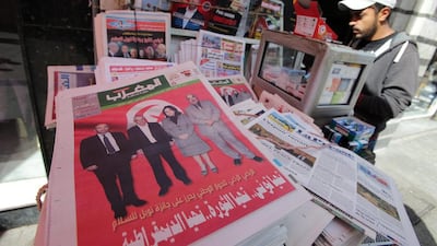 News of the Nobel Peace Prize award for the National Dialogue Quartet hits the streets in Tunisia. The quartet was awarded the prize for ‘its decisive contribution to the building of a pluralistic democracy’ and averting civil war in the country. Mohammed Messara / EPA