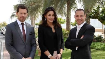 Yassin Matbouly right, the chief executive and partner of Supperclub Mena, with the general manager Richard Drake and Jade Lew of IQ Creative. Courtesy Supperclub