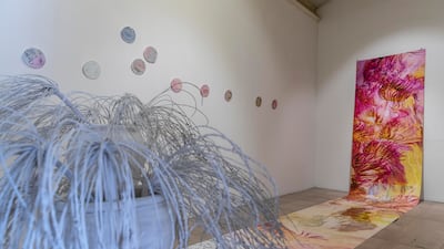 'Coral Corral' by Kim Robertson is an installation that flows from wall to floor.