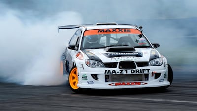 Stephen Biagioni driving in the first round of the British Drift Car Championships at Teesside Autodrome in Middlesbrough, UK. Alamy Stock Photo