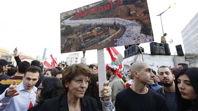 Protesters in Beirut last year express their anger at the Lebanese government’s failure to resolve the rubbish crisis. Anwar Amro / AFP