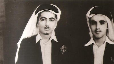 Abdul Rahman Hamad Al Midfa, right, with his brother-in-law, Ali Mohammed bin Kamil Al Shamsi in the early 1940s. Courtesy Noor Salim Al Midfa