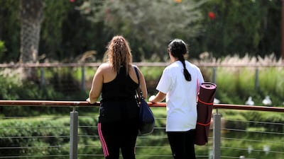 People take part in a yoga retreat at the Sustainable City, Dubai. Chris Whiteoak / The National