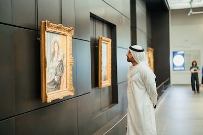Mohamed Khalifa Al Mubarak, chairman of the Department of Culture and Tourism – Abu Dhabi, views Pierre-Auguste Renoir’s Berthe Morisot and Her Daughter, Julie Manet at Louvre Abu Dhabi. Photo: Department of Culture and Tourism – Abu Dhabi