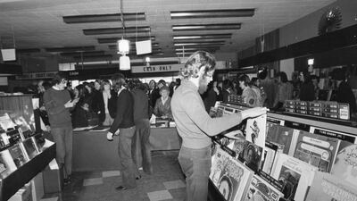 The interior of the HMV music shop on Oxford Street, London in December 1973. Angela Deane-Drummond / Evening Standard / Getty Images