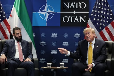 Syrian President Ahmad Al Shara meets US President Donald Trump at the Nato summit in Turkey. Getty Images