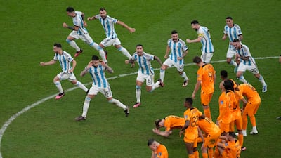 Argentina players celebrate at the end of the match. AP