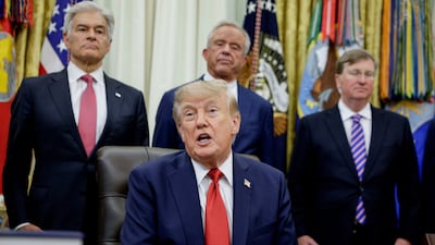 US President Donald Trump speaks to journalists during an announcement on health care in the Oval Office. Reuters