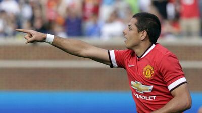 Javier Hernandez of Manchester United celebrates his goal against Real Madrid on Saturday at the International Champions Cup pre-season tournament in the US. Duane Burleson / Getty Images / AFP