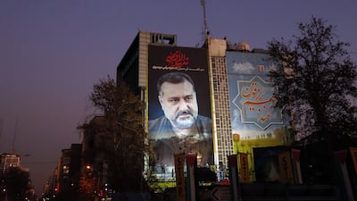 A poster of Iranian Islamic Revolutionary Guard Corps Brig Gen Seyed Razi Mousavi in Tehran after he was killed in an Israeli missile attack outside Damascus. EPA