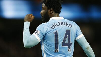 Manchester City’s Wilfried Bony celebrates his goal against Hull City in the League Cup on Tuesday at the Etihad Stadium. Andrew Boyers / Action Images / Reuters