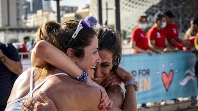 Chirine and Nesrine Njeim celebrate coming first and second, respectively, in Beirut.
