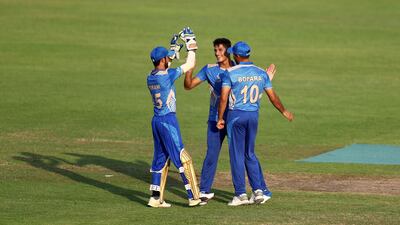 Samiullah of the Balkh Legends takes the wicket of Nasir Jamal of the Kandahar Knights during the game between Kandahar Knights and Balkh Legends in the Afghanistan Premier League.