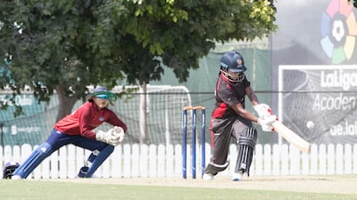 UAE's Kavisha Kumari Egodage batting against Thailand in their T20 Quadrangular tournament match at Dubai Sports City on September 10, 2022. All pictures Ruel Pableo for The National