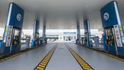 The Ministry of Energy has announced the fuel prices for the month of April. Pictured, an Adnoc service station. Mona Al Marzooqi / The National