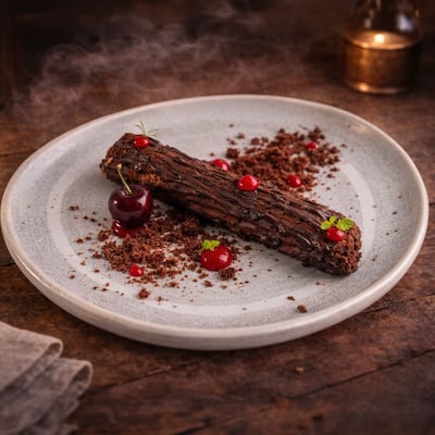 Packed with rich chocolate, the black forest cake is traditional in flavour but not in presentation. Photo: Readles by Chef Sperxos