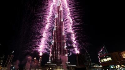 Fireworks explode from the Burj Khalifa after Dubai was named the host city for Expo 2020 at Emaar Square in Dubai. Christopher Pike / The National