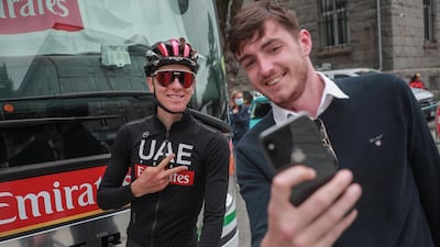 Slovenian rider Tadej Pogacar poses for a photograph. EPA