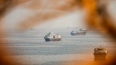Vessels near the Strait of Hormuz, as seen from Musandam in Oman. Reuters