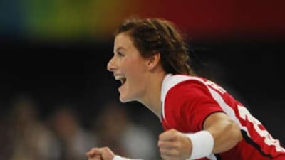 Norway's Linn-Kristin Riegelhuth celebrates a goal against Russia.