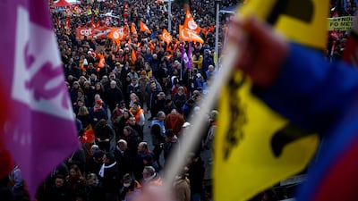 French workers on strike during a demonstration in Saint-Nazaire. Reuters
