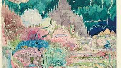 The Gardens of the Merking's palace, an illustration that Tolkien completed for Roverandom, a bedtime story that Tolkien originally told to his children in 1925 about the adventures of a young dog