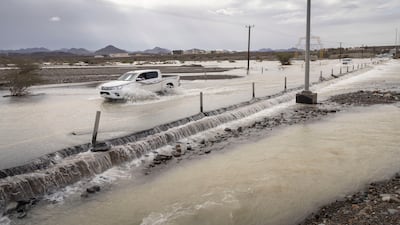 Flooding along the Kadra Road near Shawqa Village in Ras Al Khaimah. Antonie Robertson / The National