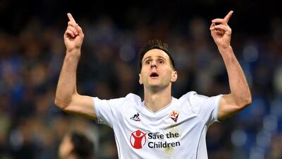 Fiorentina's Nikola Kalinic celebrates after scoring a goal against Sampdoria in Serie A on Sunday in Genoa. Simone Arveda / EPA / November 8, 2015