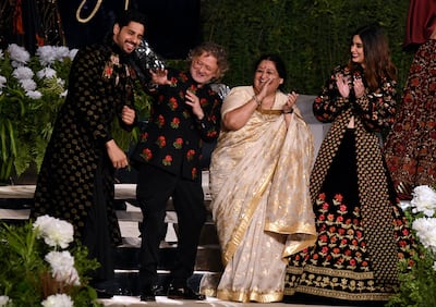 From left: Bollywood actor Siddharth Malhotra, Rohit Bal, classical singer Shubha Mudgal and actress Diana Penty in Mumbai in 2019. AFP