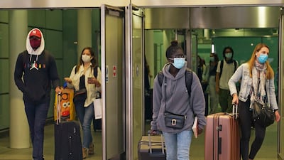 Travellers arrive from France on a Eurostar train at St Pancras International railway station in London.