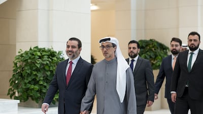 Sheikh Mansour bin Zayed, UAE Vice President and Deputy Prime Minister receives Asaad Al Shibani, Minister of Foreign Affairs of Syria