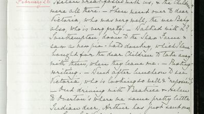 The journal in which Queen Victoria recorded the birth of Prince Philip’s mother, Princess Alice of Battenberg, at Windsor Castle in 1885. Courtesy Royal Archives