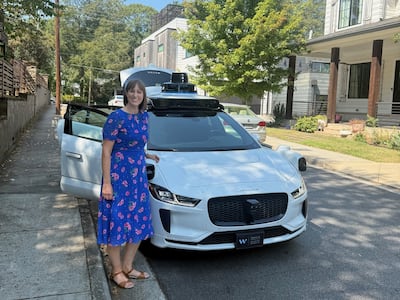 Dr Suzy Charman, Executive Director of the Road Safety Foundation, during a test ride with Waymo in Atlanta. Photo: Dr Suzy Charman