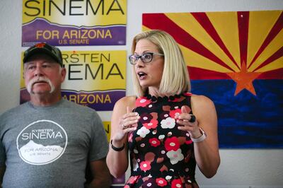 Krysten Sinema, Democratic US Senate candidate from Arizona speaks during a campaign event in Phoenix, Arizona, U.S. Bloomberg