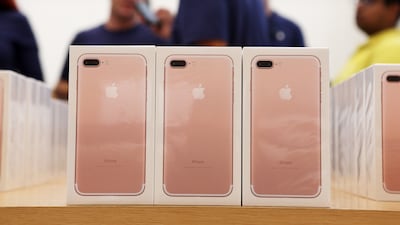 iPhone 7 units during its 2016 launch at Dubai's Mall of the Emirates. Pawan Singh / The National
