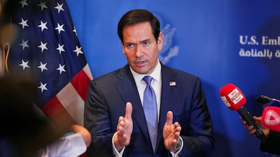 US Secretary of State Marco Rubio speaks on Thursday before leaving Bahrain at the end of his Gulf visit. Reuters