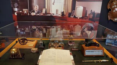 The desk of Prince Philip used at Clarence House is seen with some of his office items. Reuters