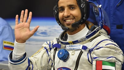 Emirati astronaut Hazza Al Mansouri will catch up with hi mother when he arrives back on Earth after an eight-day stay in space. EPA
