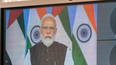 The virtual summit between Sheikh Mohamed bin Zayed, Crown Prince of Abu Dhabi and Deputy Supreme Commander of the Armed Forces, and India's Prime Minister Narendra Modi. Photo: Abdullah Al Neyadi / Ministry of Presidential Affairs