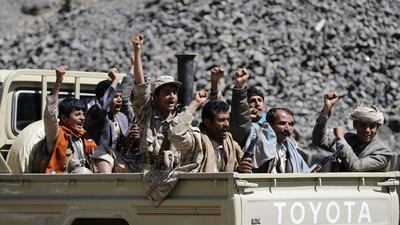 Houthi rebels ride a truck through Sanaa on February 15, 2015. Khaled Abdullah/Reuters