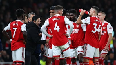 Arsenal manager Mikel Arteta talks to his players during a the Newcastle match. Reuters