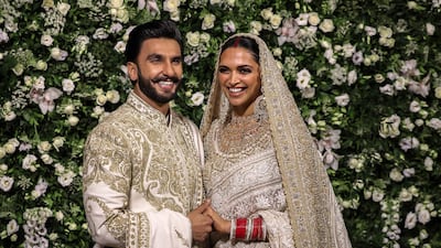 Ranveer Singh and Deepika Padukone at their wedding reception in Mumbai on November 28, 2018. EPA
