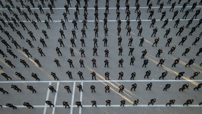 Syrian recruits at the police college in Damascus. AP