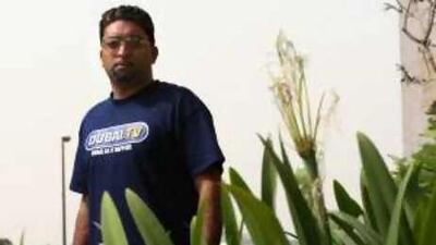 Sheeraz Hasan, the CEO of Hollywood.TV outside the Raffles Hotel in Dubai. Mr Hasan is to launch a local version of his celebrity site.