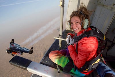 Vincent Reffet proposed to Agnes Rodriguez Alejandro with a message on his Jetman wings. Courtesy Agnes M Rodriguez Alejandro Reffet