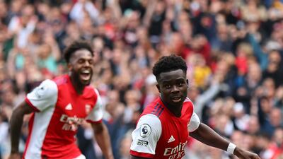 Bukayo Saka celebrates scoring their second goal. Reuters