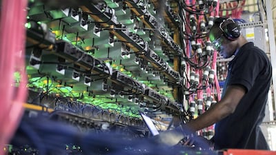 Cryptocurrency mining rigs at a Bitfarms facility in Saint-Hyacinthe, Quebec, Canada. An outage at an exchange foiled bitcoin's recent surge. Bloomberg