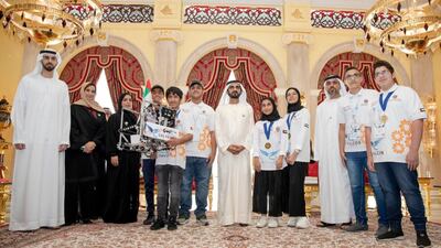 Sheikh Mohammed bin Rashid, Vice President and Ruler of Dubai, along with other UAE dignitaries, met the young members of Team Hope at Zabeel Palace. Courtesy Dubai Media Office